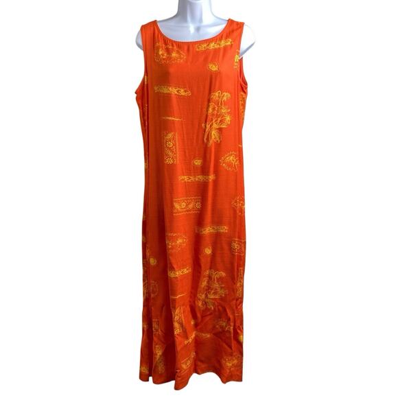 Dana Kay Women's Orange Hawaiian Maxi Dress Size 12 Aloha Summer Party Beach - Picture 1 of 9